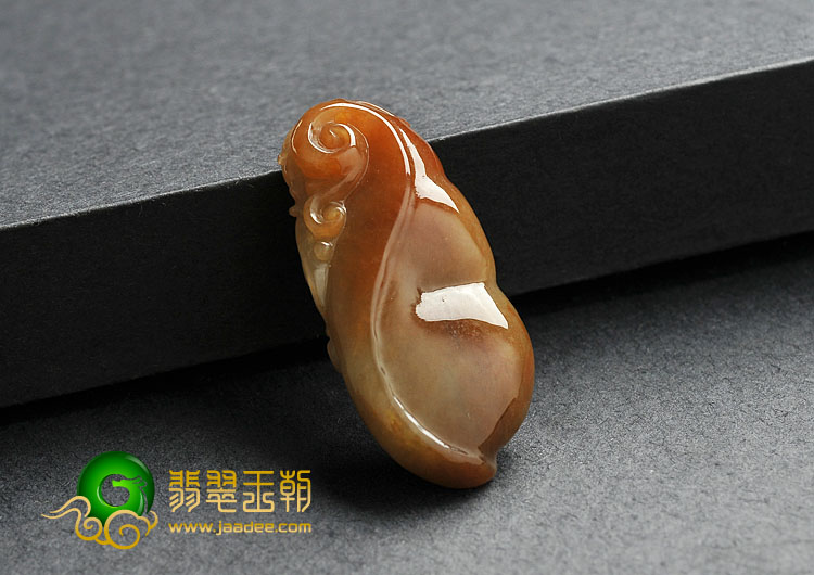 糯冰种褐黄翡缅甸翡翠A货如意寿挂件