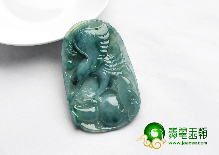 糯冰种飘花缅甸翡翠A货雄鹰送福挂件