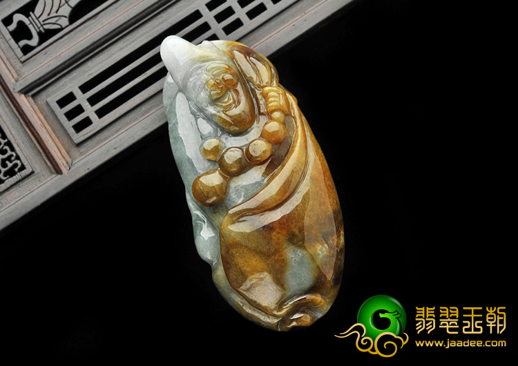 细糯种褐黄翡缅甸翡翠A货济公手玩件