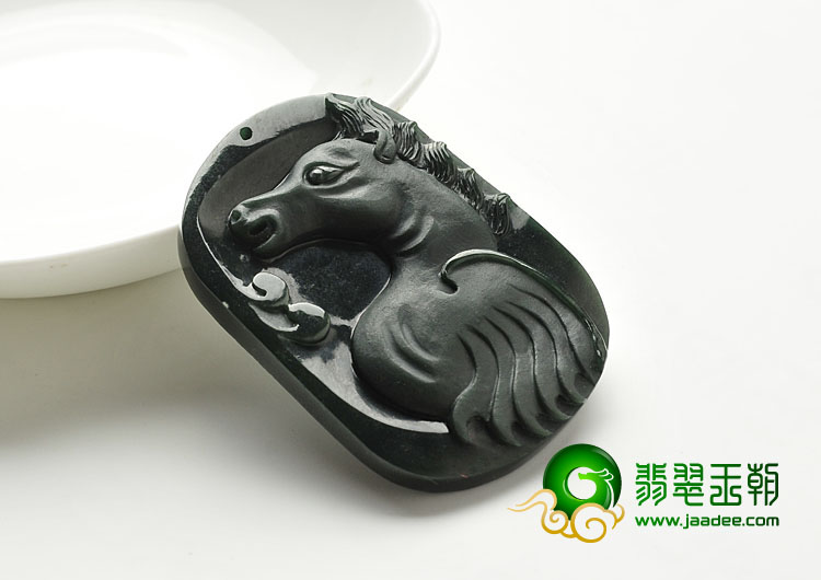 冰种墨翠缅甸翡翠A货飞马挂件