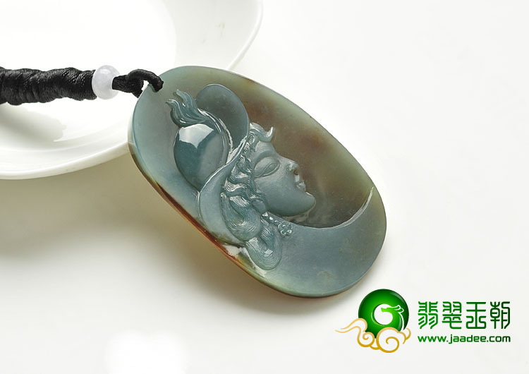 糯冰种蓝水褐黄翡缅甸翡翠A货夕阳美人挂件