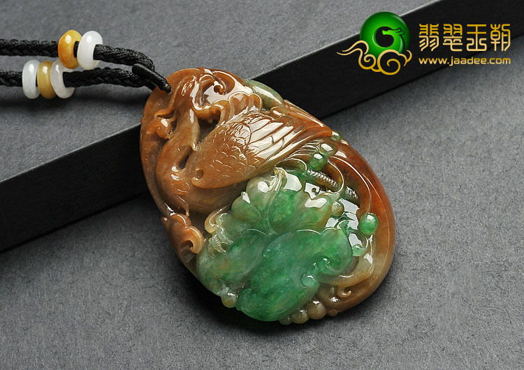 糯冰种红加绿缅甸翡翠A货有凤来仪挂件
