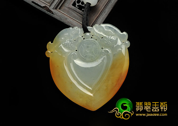冰种黄翡缅甸翡翠A货双龙如意挂件