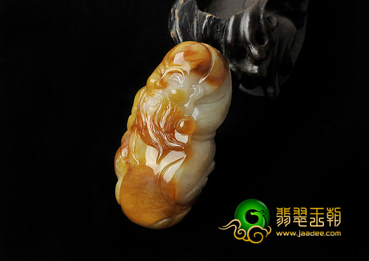 细糯种褐黄翡缅甸翡翠A货寿星头挂件
