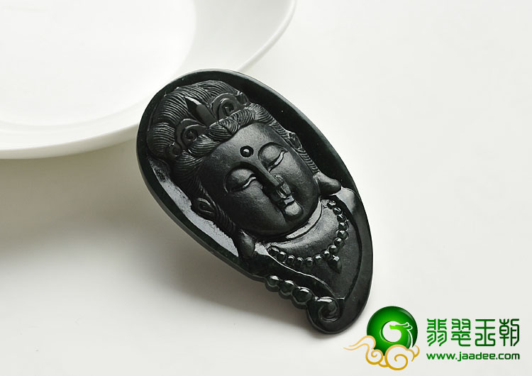 冰种墨翠缅甸翡翠A货观音头挂件