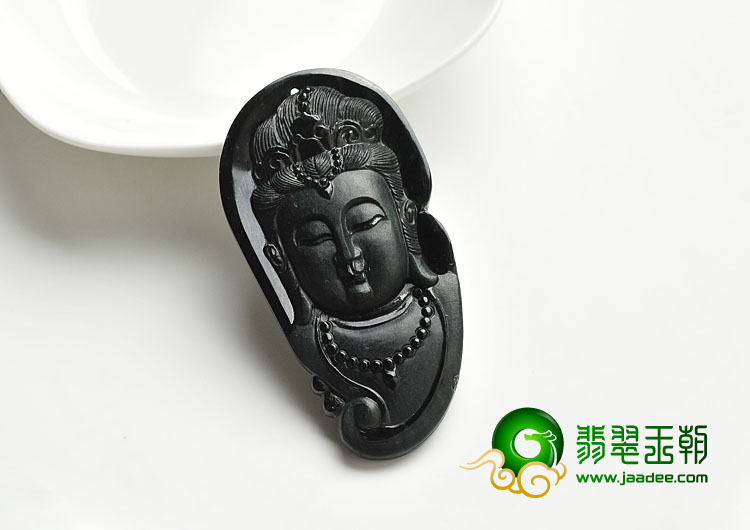 冰种墨翠缅甸翡翠A货观音头挂件