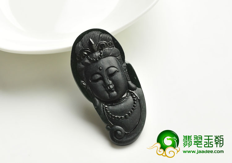 冰种墨翠缅甸翡翠A货观音头挂件