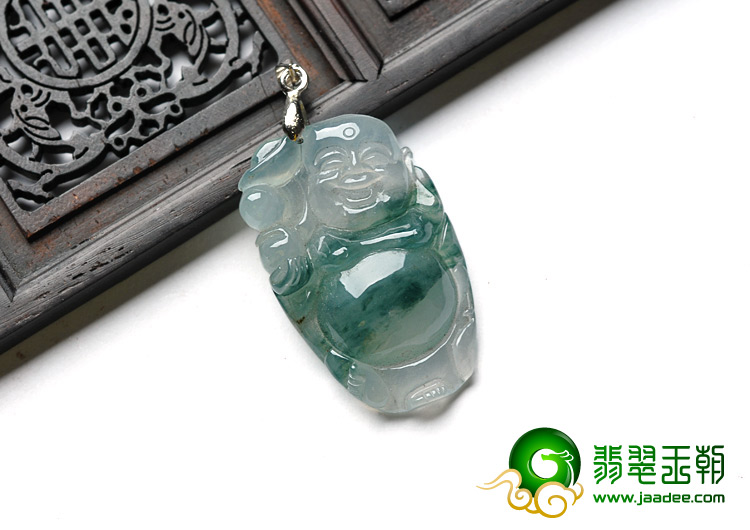 (超值推荐)冰种飘花缅甸翡翠A货逍遥佛挂件