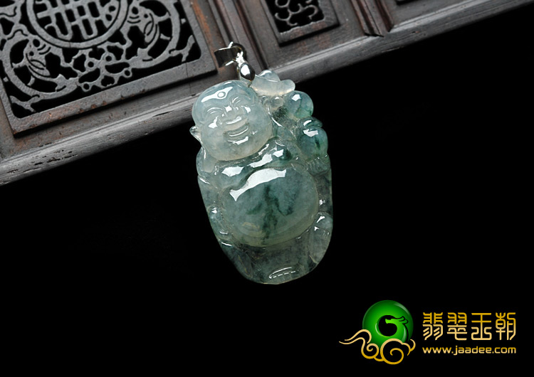 冰种飘花缅甸翡翠A货逍遥佛挂件