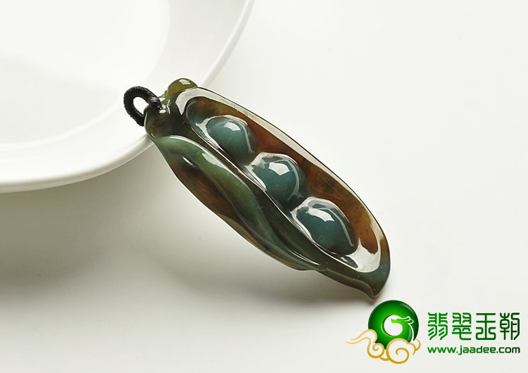 糯冰种褐黄翡缅甸翡翠A货四季豆挂件