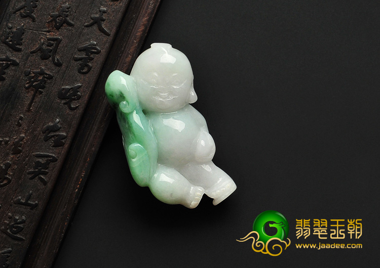 糯冰种飘翠缅甸翡翠A货招财童子挂件
