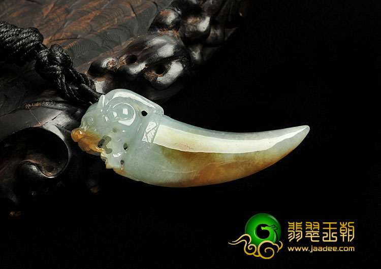 糯冰种褐黄翡缅甸翡翠A货龙牙挂件