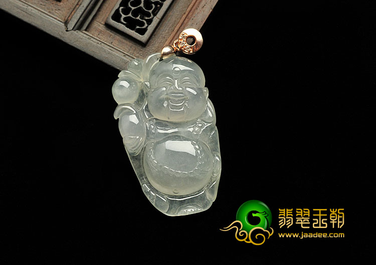 冰种淡晴水缅甸翡翠A货逍遥佛挂件