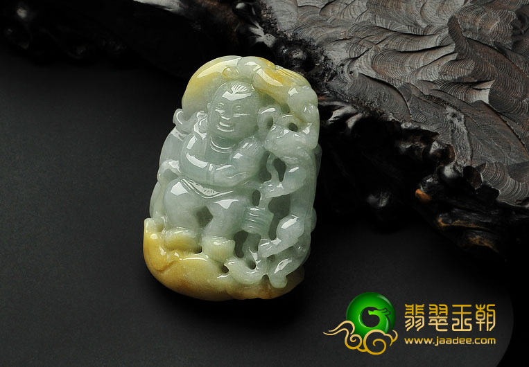 糯冰种晴水黄翡缅甸翡翠A货望子成龙挂件