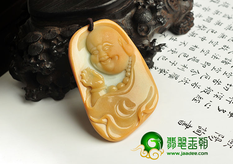 细糯种黄翡缅甸翡翠A货弥勒佛挂件