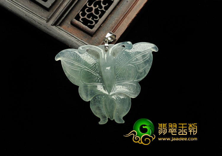冰种晴水缅甸翡翠A货蝴蝶挂件