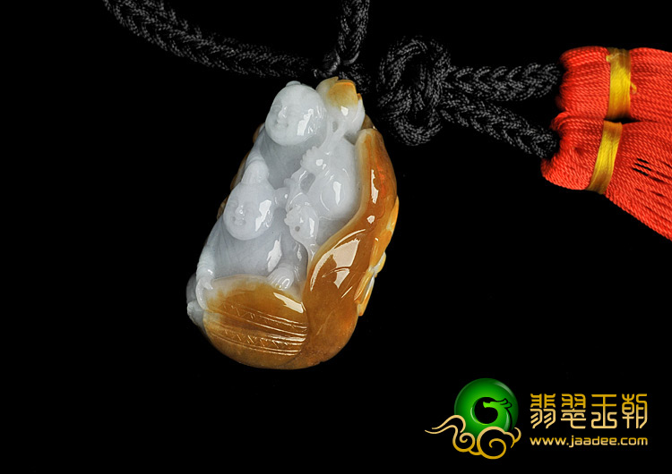 feicui糯冰种紫罗兰黄翡缅甸翡翠A货和合二仙手玩件