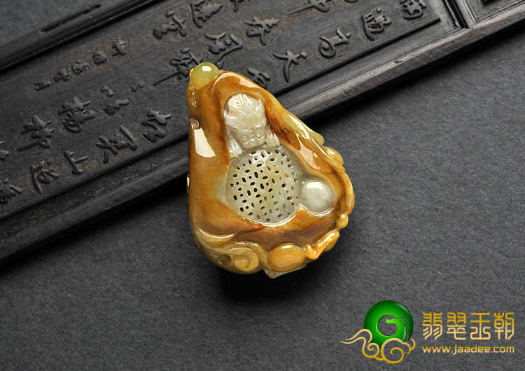 糯冰种褐黄翡缅甸翡翠A货招财进宝挂件