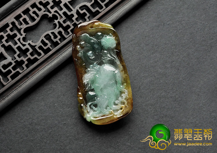 糯冰种褐黄翡缅甸翡翠A货人生如意挂件