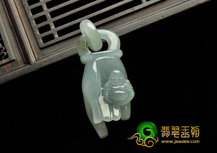 糯冰种晴水缅甸翡翠A货佛手挂件