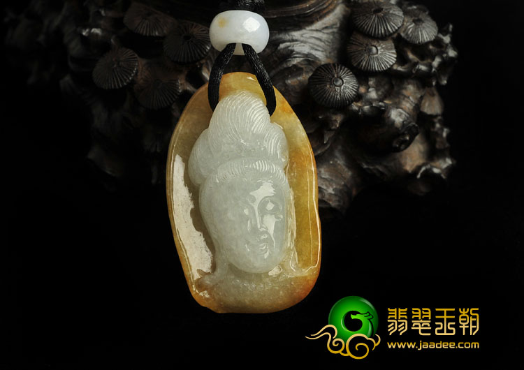 糯冰种黄翡缅甸翡翠A货观音头挂件