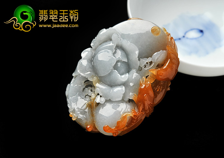 糯冰种红黄翡缅甸翡翠A货花开富贵挂件