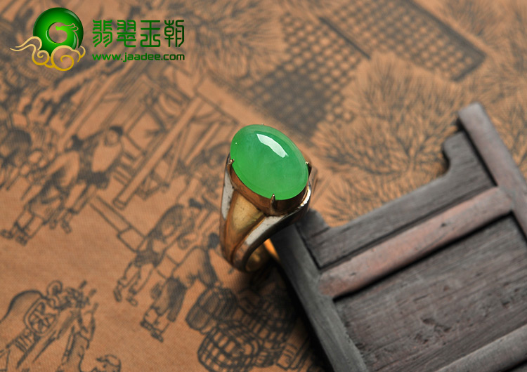 冰种阳绿满绿缅甸翡翠A货戒面