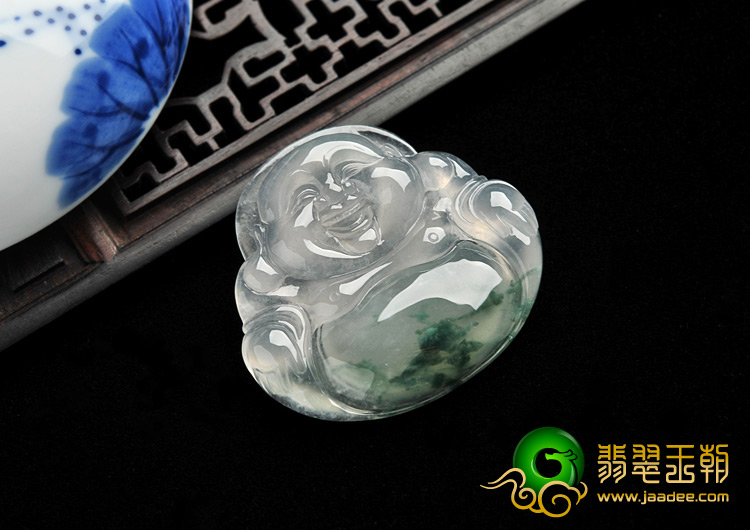冰种飘花缅甸翡翠A货玉佛挂件