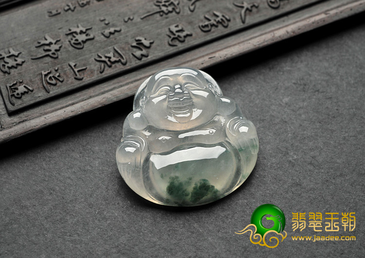 冰种飘花缅甸翡翠A货玉佛挂件