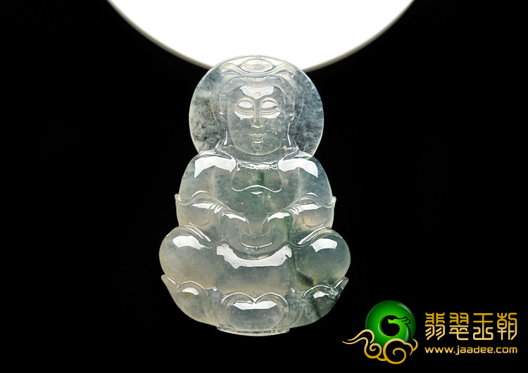 冰种飘花缅甸翡翠A货观音挂件