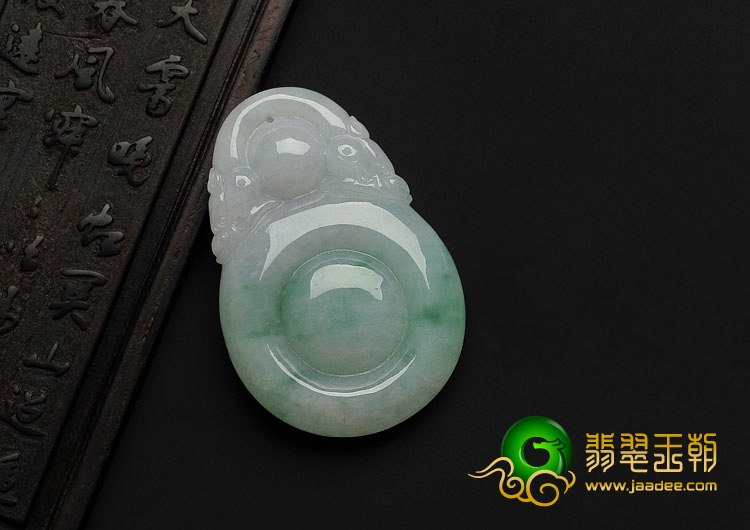 糯冰种飘花缅甸翡翠A货福在眼前挂件