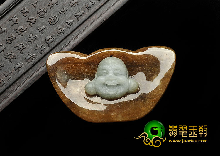 细糯种褐黄翡缅甸翡翠A货元宝佛挂件