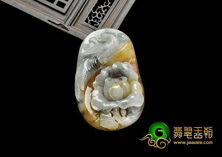 糯冰种三彩缅甸翡翠A货花开富贵挂件