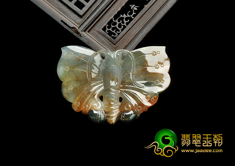 冰种多彩缅甸翡翠A货蝴蝶挂件