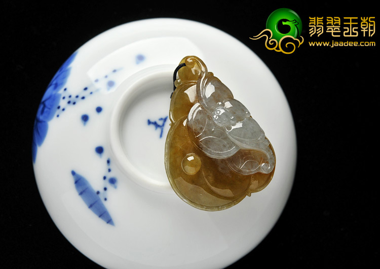 feicui糯冰种褐黄翡缅甸翡翠A货福寿如意挂件