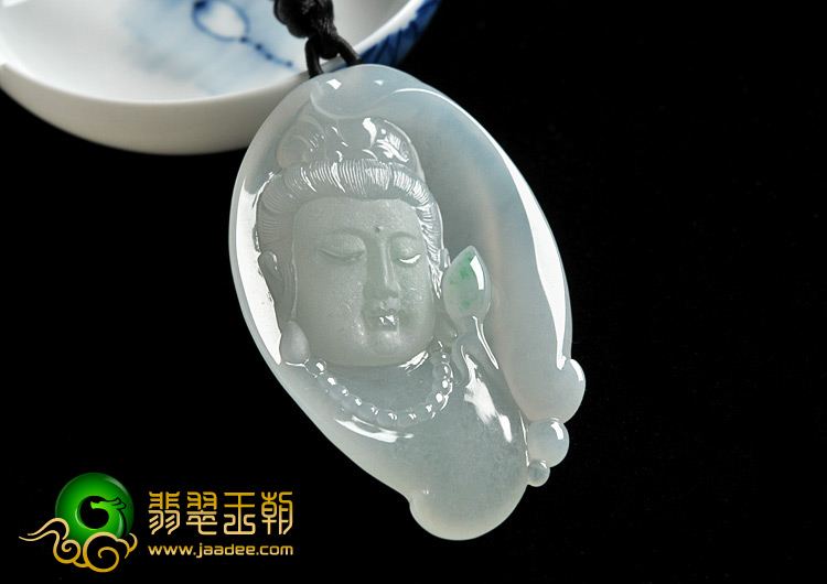 冰种飘翠缅甸翡翠A货普贤菩萨像挂件