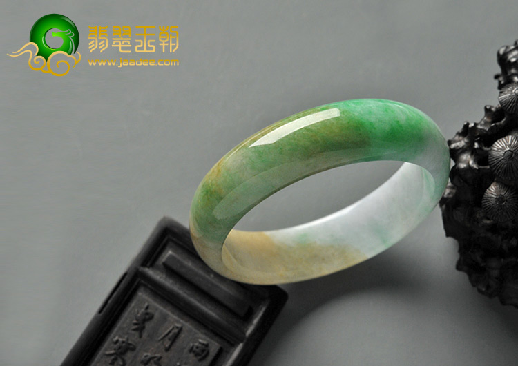 糯冰种黄加绿缅甸翡翠A货手镯（58.8mm）