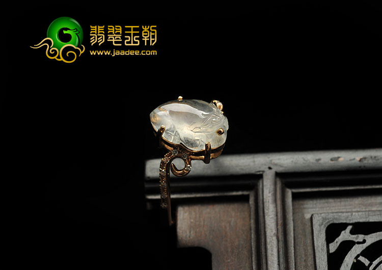 玻璃种缅甸翡翠A货镶玫瑰金金蟾戒指（真钻）