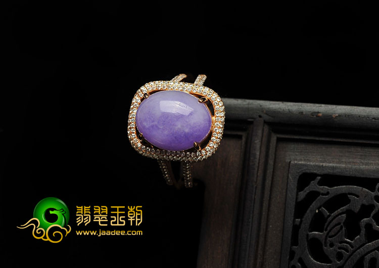 （超值推荐）糯冰种紫罗兰缅甸翡翠A货镶玫瑰金紫气东来戒指（真钻）