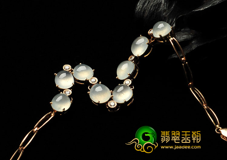 冰种缅甸翡翠A货镶玫瑰金手链（水钻）