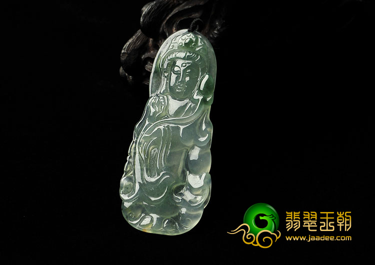 冰玻种飘花缅甸翡翠A货站观音挂件