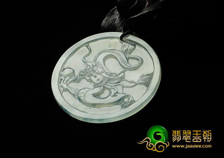 冰种飘花缅甸翡翠A货龙牌挂件