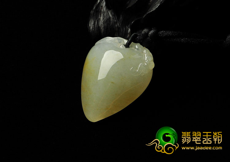 糯冰种淡黄翡缅甸翡翠A货寿桃挂件