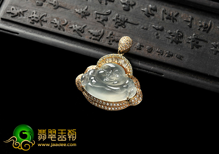 玻璃种缅甸翡翠A货镶玫瑰金玉佛胸坠（真钻）