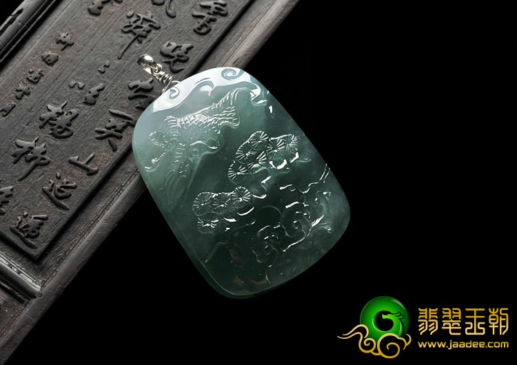 冰种飘花缅甸翡翠A货松鹤延年挂件