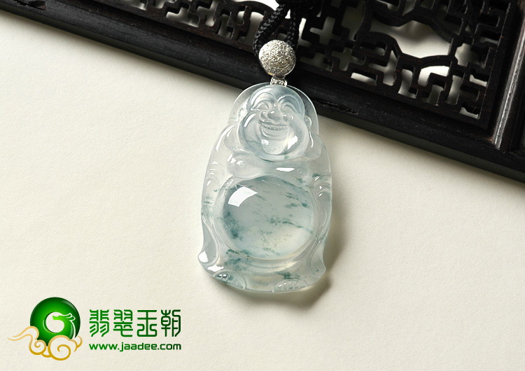 冰玻种飘花缅甸翡翠A货站佛挂件