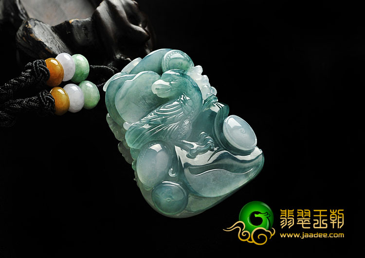 糯冰种蓝水缅甸翡翠A货富贵花开挂件
