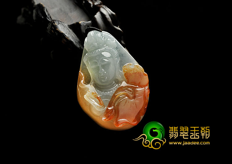 糯冰种红黄翡缅甸翡翠A货观音头挂件