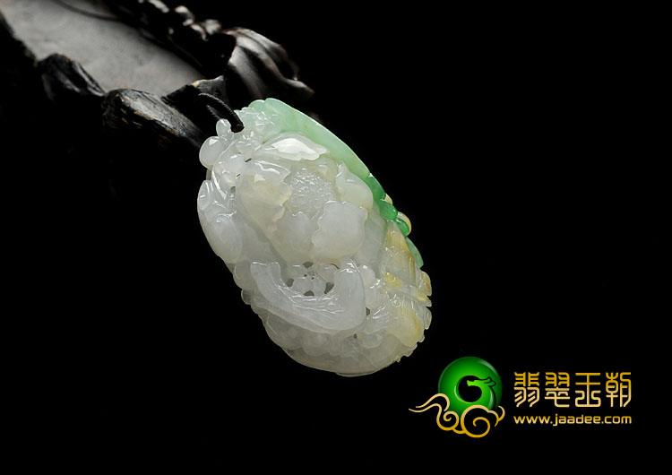 糯冰种黄加绿缅甸翡翠A货富贵花开挂件