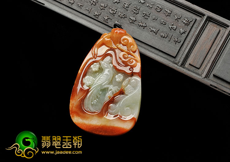 糯冰种红黄翡缅甸翡翠A货喜上眉梢挂件